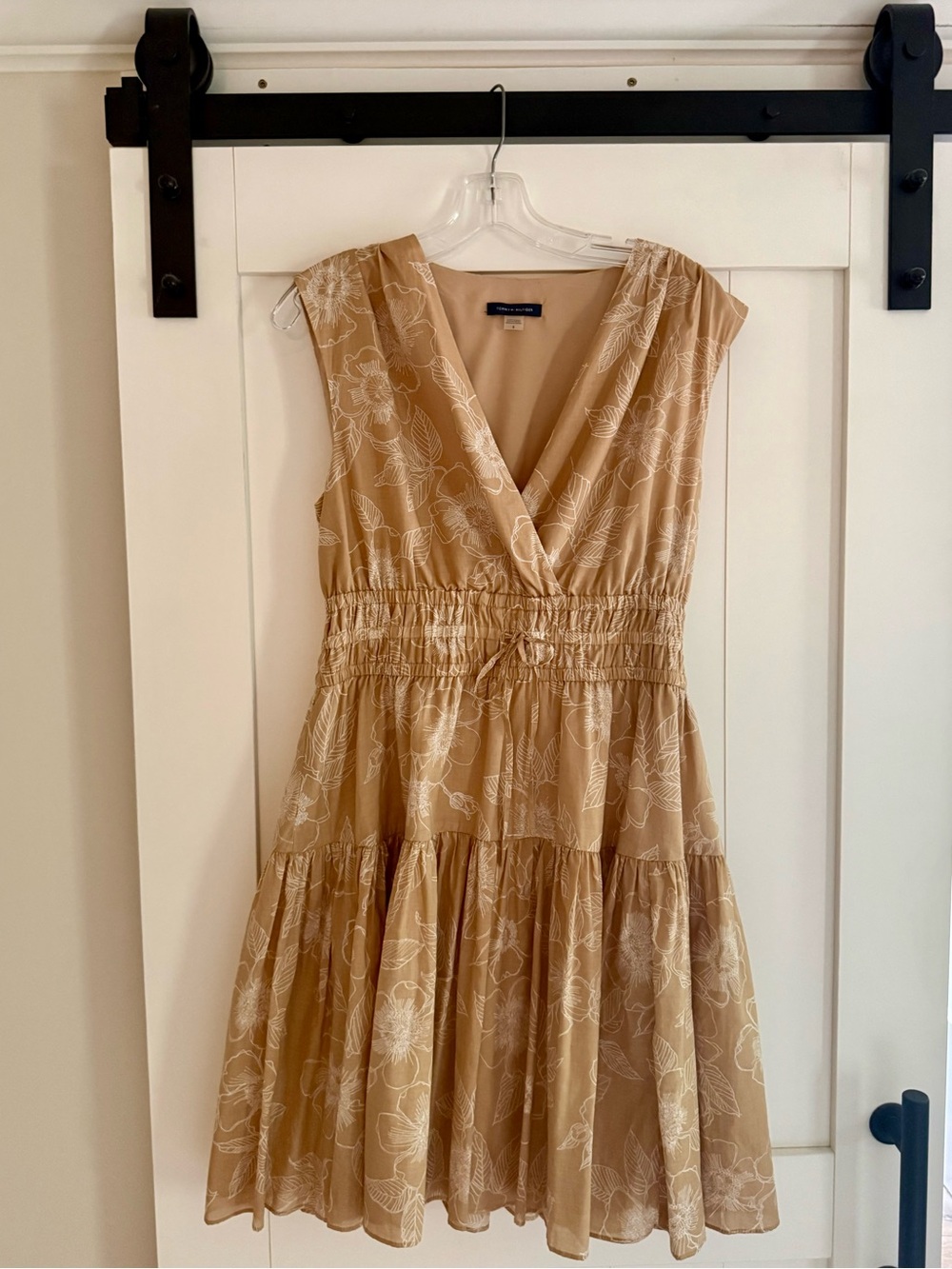 Sleeveless Tan Tommy Hilfiger Floral V-Neck Tiered Dress